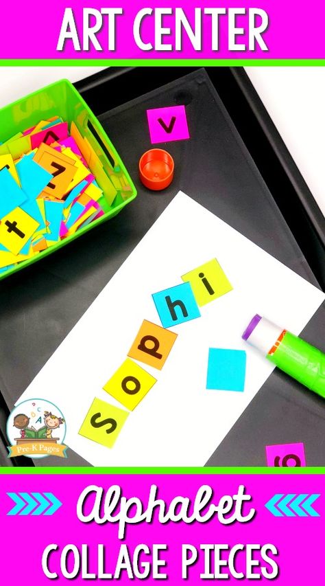 Free printable Alphabet Squares for Gluing in the Art Center #preschool #prek #teachers Preschool Art Center, Art Center Preschool, Writing Center Preschool, Preschool Language Arts, Name Activities Preschool, Free Printable Alphabet, Preschool Names, Pre K Pages, Art Preschool