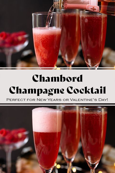 Raspberry Simple Syrup, Chambord Cocktails, Raspberry Drink, Valentine Cocktails, Champagne Recipes Cocktails, Kir Royale, Flavored Sparkling Water, Raspberry Liqueur, Yummy Alcoholic Drinks