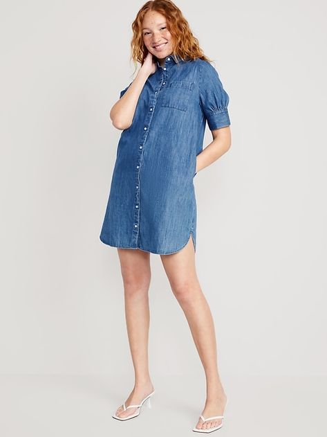 Short-Sleeve Jean Shirt Dress | Old Navy Jeans Dress Outfit, Jean Shirt Dress, Shirt Dress For Women, Spring Summer Capsule Wardrobe, Navy Shirt Dress, Jean Shirt, Summer Capsule Wardrobe, Short Sleeve Dress Shirt, Design Clothes