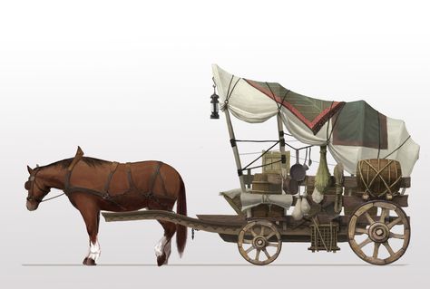 Medieval Horse, Horse Wagon, Horse Drawn Wagon, Medieval Houses, Shadow Warrior, Building Concept, Medieval World, My Fantasy World, Game Background