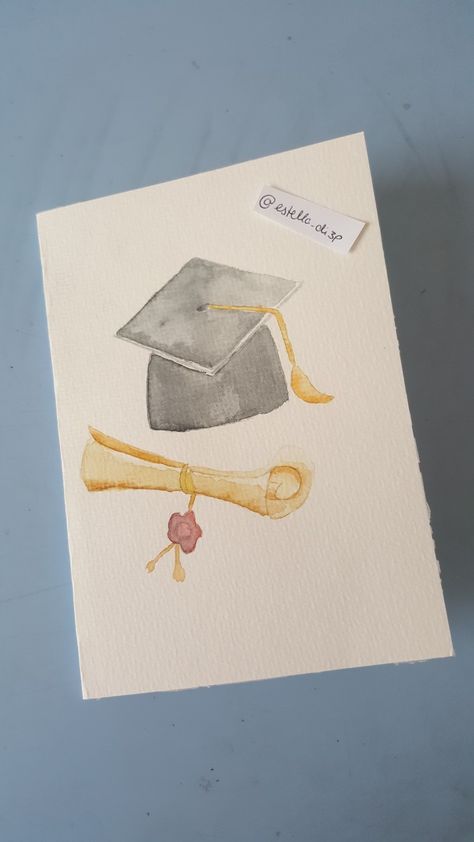 Graduation Card Watercolor, Graduation Painting, Graduation Drawing, Watercolor Graduation, Graduation Cards Handmade, Graduation Diploma, Graduation Thank You Cards, Grad Cards, Graduation Hat