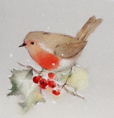 Robin Drawing, Advent Art, Christmas Cards Drawing, Christmas Pebble Art, Christmas Cuties, Christmas Canvas Art, Christmas Card Art, Watercolor Bookmarks, Watercolor Christmas Cards