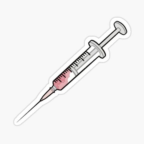 "Syringe with clouds" Sticker for Sale by Chimerah Hanssen Syringe Tattoo Design, Syringe Tattoo, Pink Syringe, Syringe Illustration, Syringe Art, Syringe Drawing, Medical Clip Art, Medical Syringe, Doctor Stickers