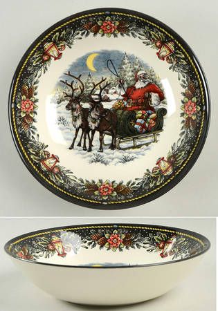 Christmas China Patterns, Mini Printables, Dinner Ware, Wood Napkin Holder, Xmas Dinner, Christmas China, Wood Cheese Board, Santa's Sleigh, English Pottery