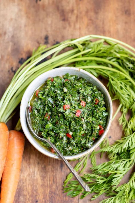 Honey Dinner, Veggie Desserts, Carrot Tops, Vegetable Cake, Pasta Vegetables, Vegan Mashed Potatoes, Carrot Greens, Carrot Top, Chimichurri Sauce