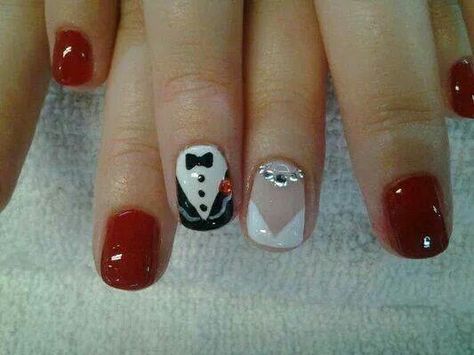 Cute bride and groom nail design for a bride to be! Nail Art Mariage, Wedding Day Nails, Wedding Nail Art Design, 3d Flower Nails, Bridal Nail Art, Nails For Bride, Wedding Nail, Flower Nail Designs, Wedding Nails For Bride