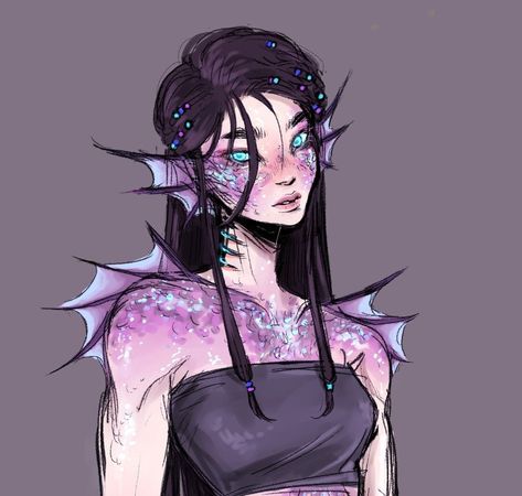 Siren Oc Design, Mermaid Dnd Character, Siren Dnd Character, Dnd Siren Character Art, Female Alien Oc, Dnd Siren, Aquatic Character Design, Siren Dnd, Mermaid Character Art