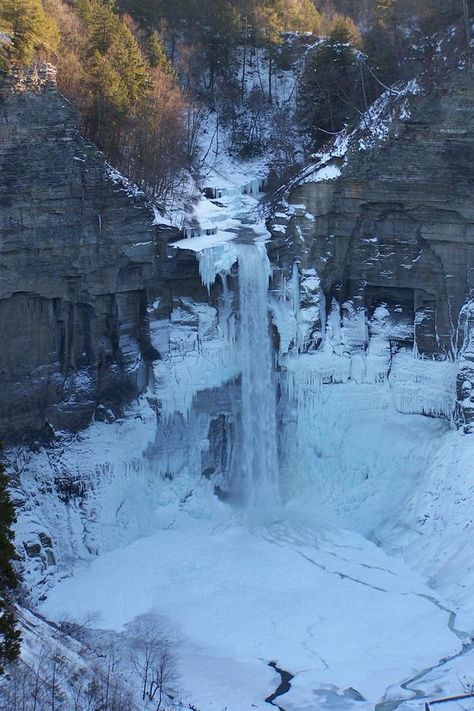 Taughannock Falls in Winte, Trumansburg, New York Extreme Landscapes, Trumansburg Ny, Montour Falls, Usa Road Trip Ideas, Taughannock Falls, Ithaca New York, Usa Road Trip, Road Trip Ideas, Serenity Now