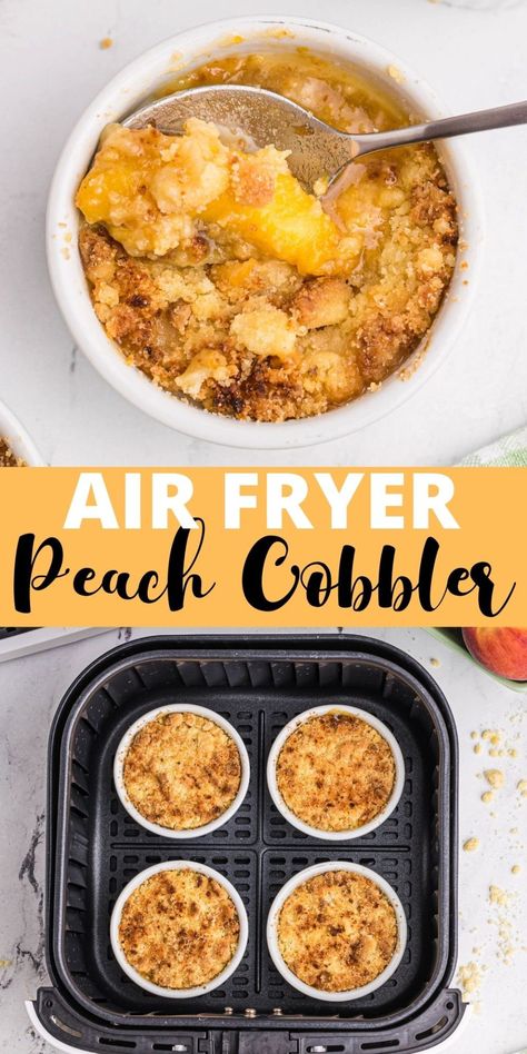 Air Fryer Peach Cobbler, Healthy Peach Dessert, Healthy Peach Cobbler, Air Fryer Dessert, Easy Peach Cobbler, Air Fryer Recipes Dessert, New Air Fryer Recipes, Air Fryer Recipes Snacks, Cobbler Easy