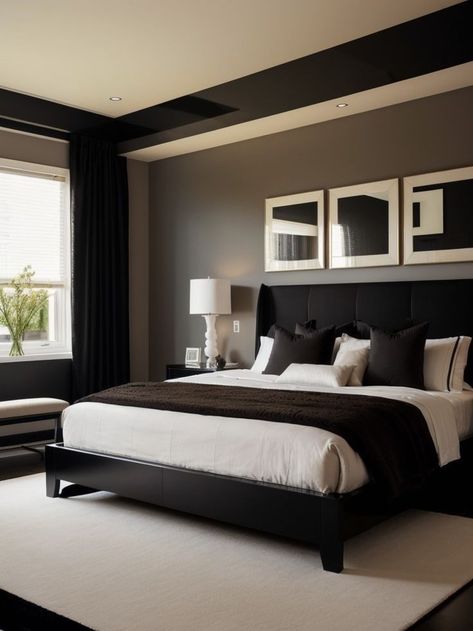 Black White And Grey Bedroom, Masculine Bedroom Decor, Black And Grey Bedroom, Male Bedroom Ideas, Black And White Bedroom, Best Bedroom Colors, Black Bedroom Design, Black Bedroom Decor, Grey Bedroom Decor