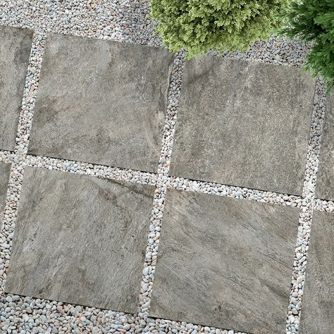 Warm Gray Natural 24×24 Paver Walkway Diy, Concrete Pavers Walkway, Pavers Walkway, Porcelain Pavers, Outdoor Porcelain Tile, Outdoor Pavers, Paver Designs, Outdoor Paving, Walkway Landscaping