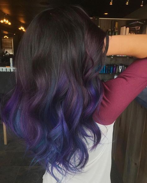 Dark Hair Colors, Dark Ombre Hair, Black Hair Ombre, Best Ombre Hair, Underlights Hair, Dark Purple Hair, Blue Ombre Hair, Galaxy Hair, Hair Color Chart