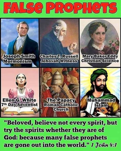 False Prophets Quotes, Islam Church, Prophets Quotes, 7 Day Adventist, Mary Baker Eddy, Quotes People, Catholic Doctrine, Christian Science, Joseph Smith