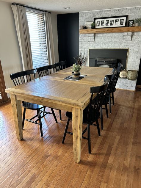 10 Affordable Modern Wood Dining Tables with Black Chairs - Living Savvy Dark Wood Farmhouse, Table With Black Chairs, Natural Wood Dining Table, Wood Dining Table Modern, Wood Dining Tables, Windsor Dining Chairs, Black Chairs, Wood Dining Room Table, Black Dining Room Chairs