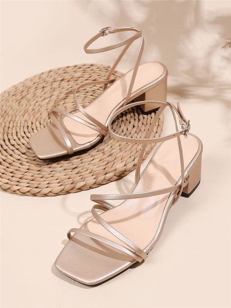 Elegant Shoes Heels, Bridesmaids Heels, Sandals Shein, Summer Sandals Heels, Fancy Sandals, Shoes Heels Classy, Strappy Block Heels, Elegant Sandals, Wedding Shoes Heels