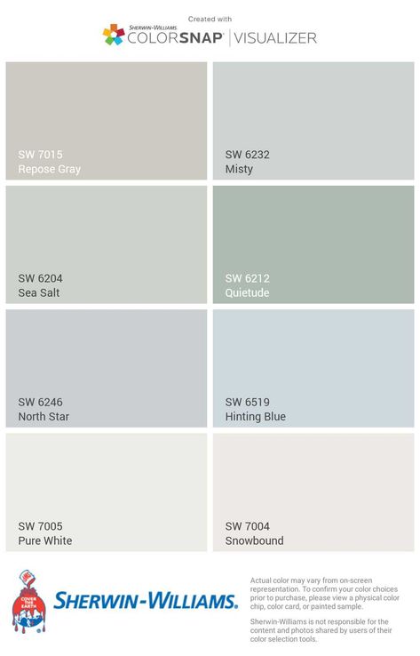 Home Color Palette Sherwin Williams, Sherwin Williams Color Palette Bedroom, Icelandic Sherwin Williams, Home Interior Design Paint, Sherwin Williams Palette, Coastal Paint Colors, Beach House Colors, Sherwin Williams Color Palette, Home Paint Color