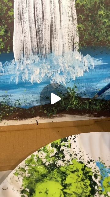 Easy Waterfall Painting, Waterfall Painting, Waterfall Paintings, Autumn Painting, How To Paint, Acrylic Painting Canvas, Kids Crafts, Painting Techniques, Art Original