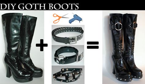 Making Shoes Diy, Punk Boots Diy, Punk Shoes Diy, Goth Diy Ideas, Goth Clothing Diy, Goth Upcycle, Punk Diy Ideas, Diy Goth Accessories, Goth Diys