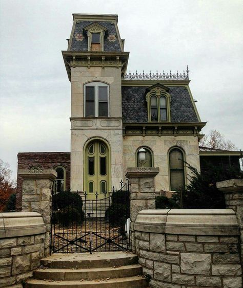 Home Styles Exterior, Victoria House, Mansard Roof, Creepy Houses, Slowly But Surely, Tower House, Gate House, Victorian Architecture, Unique Buildings