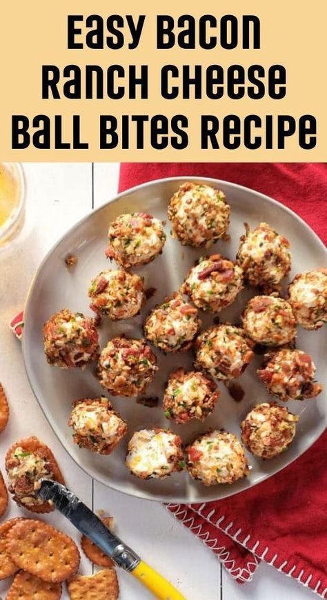 Bacon Ranch Cheese Ball, Ranch Cheese Ball, Fun Appetizers, Cheese Ball Bites, New Years Eve Food, Easy Bacon, Cheese Ball Recipes, Cheese Bites, Cheese Balls