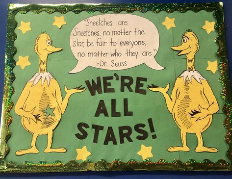 Sneetches Dr. Seuss Bulletin Board Sneeches Dr Seuss, Dr Seuss Classroom Door Decorations, Dr Seuss Classroom Door, Dr Seuss Bulletin Board, Dr. Seuss Crafts, Kids Bulletin Boards, Dr Seuss Classroom, Dr Seuss Activities, Kindergarten Anchor Charts