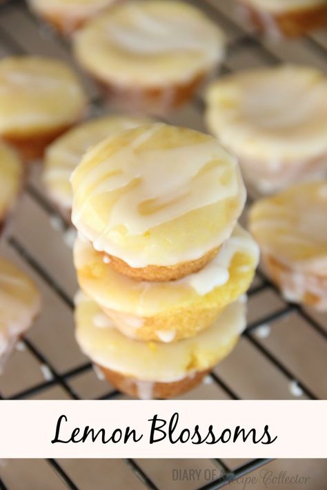 Lemon Blossoms - Diary of a Recipe Collector Paula Deen Lemon Blossoms, Coconut Cake Bites, Lemon Blossoms Recipe, Mini Lemon Desserts, Lemon Bites Recipe, Lemon Cake Bites, Lemon Bites, Mini Muffin Tin Recipes, Lemon Desserts Easy