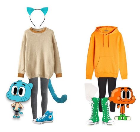 Converse Cartoon, Gumball Costume, Gumball And Darwin, Gumball Darwin, Matching Halloween Costumes, Duo Costumes, Bff Halloween Costumes, Trio Halloween Costumes, Pretty Halloween Costumes