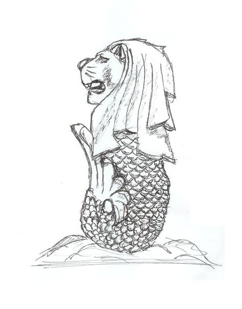 Merlion by ~IWanTDraW on deviantART Merlion Singapore Drawing Easy, Feeling Sketches, Merlion Singapore Drawing, Singapore Sketch, Singapore Lion, Merlion Singapore, Lion Drawing, Aesthetic Letters, Food Delivery Service