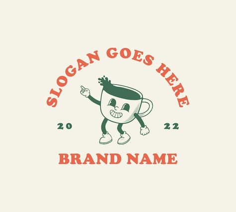 Retro Character Logo, Coffee Cup Character, Retro Coffee Logo, Coffee Character Design, Retro Mascot Character, Retro Mascot Logo, Vintage Coffee Shop Logo, Logo With Character, Coffee Mascot