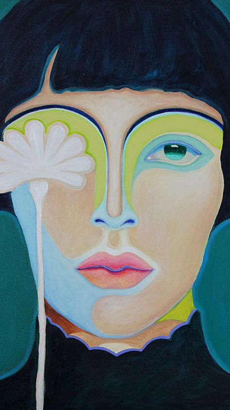 A woman's face defined with angular lines and bright, neon highlights. Contemporary Portraiture, Art Deco Portrait, Flower Portrait, Contemporary Expressionism, Female Artwork, Modern Graphic Art, Feminist Art, Literature Art, Art Trends