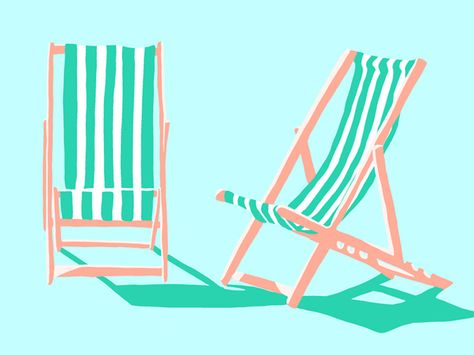 Procreate Deck Chair Illustration, Deckchair Illustration, Chair Art Drawing, Beach Chair Drawing, Beach Umbrella Illustration, Beach Chair Illustration, Sunbathing Chair, Summer Chairs, Umbrella Illustration