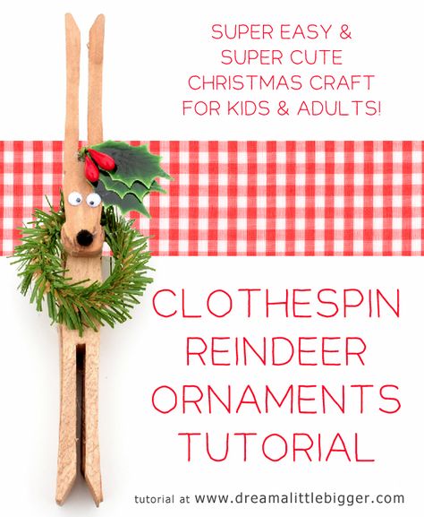 So cute! Make little reindeer ornaments out of clothespins. Could make little Rudolph reindeer, too! Clothespin Reindeer, Christmas Clothespins, Rudolph Reindeer, Reindeer Craft, Reindeer Ornament, Reindeer Ornaments, Clothes Pin Crafts, Ornament Tutorial, Christmas Ornament Crafts