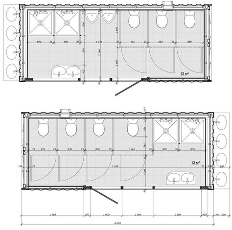 Hostel Design Plan, Office Bathroom Design, Beach Hostel, Staff Quarters, Toilet Dimensions, Public Restroom Design, Restroom Architecture, Hostel Design, Toilet Plan