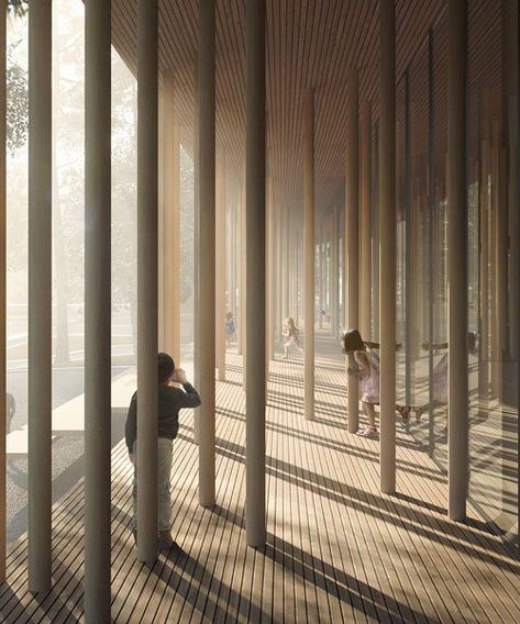 Norway Forest, Green Gym, Museum Logo, Wooden Construction, Wood Architecture, Norwegian Forest, New Museum, Architecture Rendering, Contemporary Bedroom