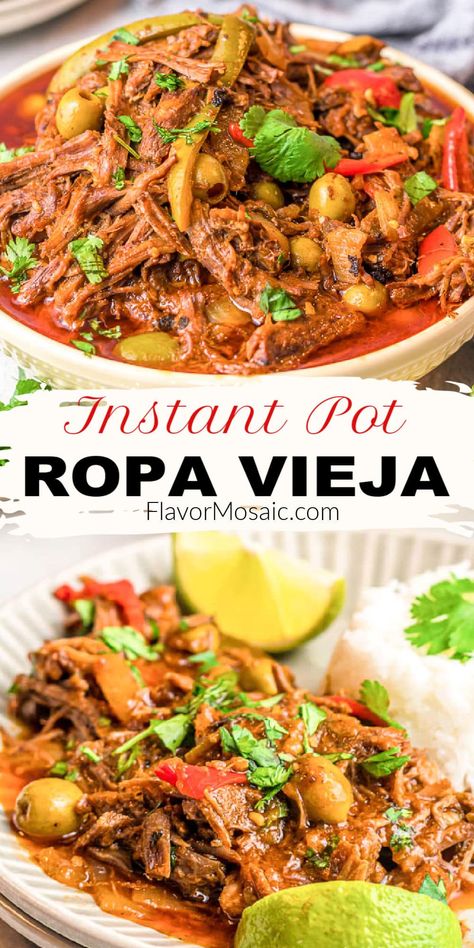 Recipe With Peppers, Cuban Ropa Vieja, Ropa Vieja Recipe, Shredded Beef Recipe, Braised Beef Recipes, Shredded Beef, Cuban Recipes, Instant Pot Dinner Recipes, Easy Instant Pot Recipes