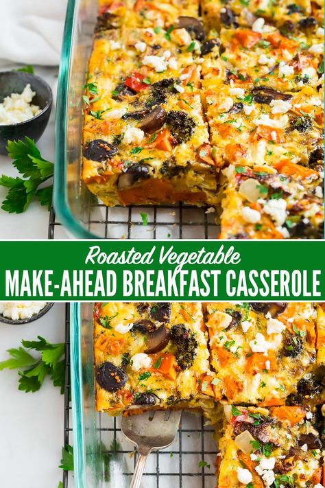 This easy make-ahead vegetarian breakfast casserole is LOADED with roasted vegetables, filling eggs, and cheese. So hearty and delicious, you won't miss the meat! Prep it overnight for brunch for a crowd. Leftovers make for healthy lunches and dinners too! Gluten free, low carb. #vegetarianbreakfastcasserole #easybreakfastrecipes #lowcarbbreakfasts #glutenfreerecipes Hasbrown Breakfast, Bisquick Breakfast, Farmers Breakfast, Brunch For A Crowd, Vegetable Breakfast, Burrito Vegan, Vegetarian Breakfast Casserole, Eggs And Cheese, Make Ahead Breakfast Casserole