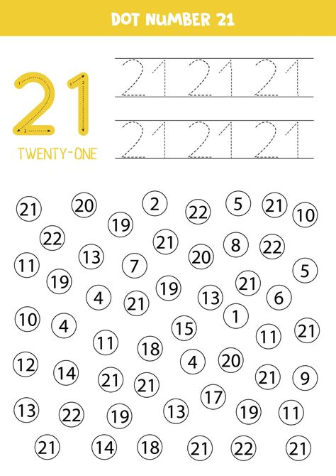 Download the Dot or color all numbers 21. Educational game. 2170575 royalty-free Vector from Vecteezy for your project and explore over a million other vectors, icons and clipart graphics! April Lesson Plans, Dot Numbers, Educational Math Games, Homeschool Preschool Activities, Dots Free, Number 21, Kids Worksheets Preschool, Preschool Math Worksheets, Prek Math