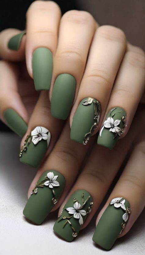 Classy Nail Art Ideas, Fall Nail Trends, Fancy Nails Designs, Pretty Nail Art Designs, Classy Nails, Fancy Nails, Nails Designs, Gorgeous Nails, Green Nails