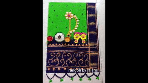 Navratri rangoli | green colour rangoli | saree nath rangoli | Nath Rangoli, Navratri Day 6, Navratri Rangoli, Colour Rangoli, Rangoli Easy, Rangoli Colours, Day 6, Green Colour, Green Colors