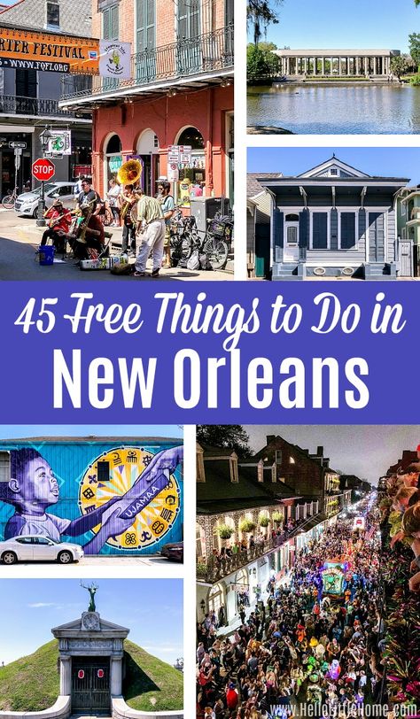 45 Free Things to Do in New Orleans, Louisiana! Check off your New Orleans Bucket List AND save money with these unique free activities, plus affordable / cheap things to do on a budget! A fun New Orleans Travel Guide perfect for couples and families with kids who are wondering what to do in NOLA. Explore the French Quarter or haunted NOLA, attend Mardi Gras, romantic ideas for couples, more! | Hello Little Home #neworleans #nola #onetimeinnola #bucketlist #frenchquarter #visitnola #travelnola Romantic Ideas For Couples, New Orleans With Kids, New Orleans Travel Guide, New Orleans Vacation, Louisiana Travel, Romantic Ideas, Cheap Things To Do, New Orleans Travel, Budget Planer