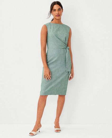 The Petite Notched Collar Tie Waist Dress in Herringbone Linen Blend Hoi An Tailor, Tweed Sweater, What Is Fashion, Square Toe Sandals, Knitted Suit, Tie Neck Tops, Slip Skirt, Weave Style, Toe Sandals