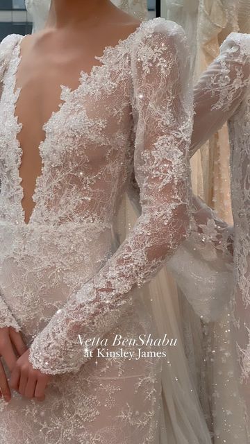 Wedding Dresses With Beading, Wedding Dress Pink Details, Lace And Pearl Wedding Dress Long Sleeve, Couture Wedding Dress, Netta Benshabu Bridal, Wedding Gown With Pearl Embroidery, Maria Lucia Hohan Bridal, Long Sleeve Embroidered Wedding Dress With Pearl Details, Beaded Bell Sleeve Wedding Dress