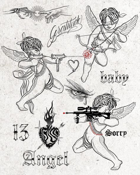 Cherub Cherub Tattoo Designs, Cherub Tattoo, Girl Face Tattoo, Rune Tattoo, Half Sleeve Tattoos For Guys, Парные Тату, Sketch Tattoo Design, Tattoo Design Book, Tattoo Flash Art