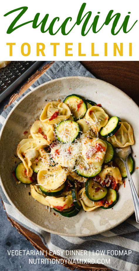 This recipe for Zucchini Tortellini can’t get much easier!  If you don’t have tortellini or have a gluten restriction, you can easily substitute your favorite type of pasta instead. #lowfodmaprecipes #lowfodmap #lowfodmapdiet #lowfodmaprecipesdinner #lowfodmapdinner #easyvegetarianrecipes #easyvegetariandinner #easyvegetarianmeals #easyvegetarianrecipesonabudget #easyvegetarianrecipeshealthy #easyvegetariandinnerrecipes #vegetariandinner #vegetariandinnerrecipes #vegetariandinnerideas Zucchini Tortellini, Lowfod Map, Zucchini And Tomatoes, Recipe For Zucchini, Zucchini Dishes, Type Of Pasta, Cottage Recipes, Vegan Christmas Dinner, Dinner Recipes Healthy Family