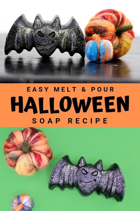 Halloween crafts. Learn how to make this glitter DIY Halloween bat soap for non-candy Halloween gifts using melt and pour soap and biodegradable eco-friendly glitter. Easy fun Halloween soap making project for kids, tweens, teens and adults. A fun weekend family project or rainy day activity to make with the kids this fall for Halloween. Easy melt and pour soap recipe for beginners. Learn how to craft these Halloween soaps via the soap tutorial at Soap Deli News blog. Treats For Trick Or Treaters, Diy Halloween Party Favors, Halloween Bats Diy, Halloween Crafts To Sell, Diy Soap Recipe, Halloween Soap, Melt And Pour Soap, Candy Halloween, Fun Halloween Crafts