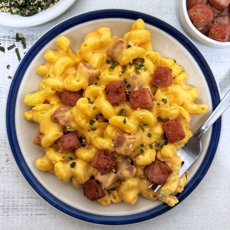 Stovetop Mac 'n' Cheese with Crispy Spam Spam And Mac And Cheese Recipe, Spam Mac And Cheese, Spam Recipes, Island Twist, Cheddar Mac And Cheese, Stovetop Mac And Cheese, Italian Sausage Recipes, Mac N Cheese Recipe, White Cheddar