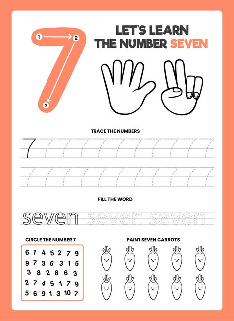 Free Vector | Number 7 worksheet template Number 7 Worksheet, Subtraction Preschool, Preschool Number Worksheets, Number Seven, Counting Cards, Numbers Preschool, Kindergarten Lessons, Printable Numbers, Math Activities Preschool