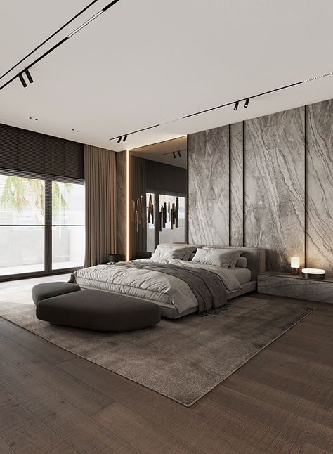 Villa in Dubai on Behance Beige Architecture, Unique Bedroom Furniture, Masculine Bedroom Decor, Villa In Dubai, Beautiful Bed Designs, Elegant Bedroom Design, Masculine Bedroom, Bedroom Interior Design Luxury, Modern Luxury Bedroom