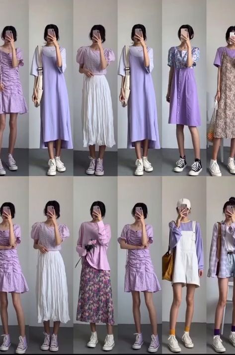 Korean Fashion For Petite Women, Korean Outfits Purple, Dress Ungu, Purple Outfits, Korean Fashion Dress, Family Tradition, A Wedding Dress, Korean Girl Fashion, Princess Outfits