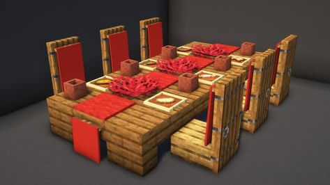 Minecraft Castle Furniture, Minecraft Stool Ideas, Minecraft Dining Room Medieval, Mc Basement Ideas, Dinning Room Minecraft Ideas, Medival Interior Minecraft, Furniture Minecraft Ideas, Minecraft Restraunt Ideas, Minecraft Fast Food Places